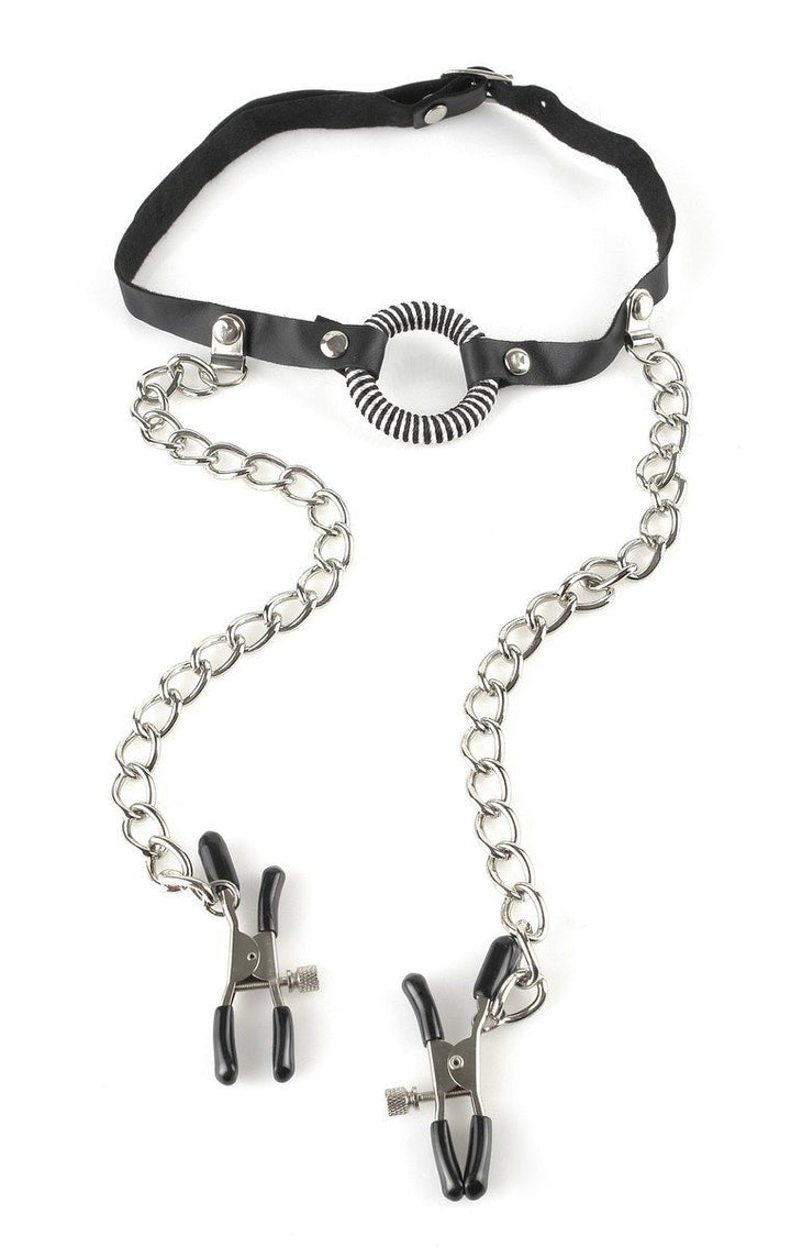 Fetish Fantasy O-Ring Gag with Nipple Clamps