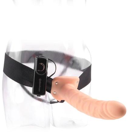 Fetish Fantasy 8 in. Vibrating Hollow Strap On Flesh