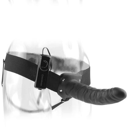 Fetish Fantasy 8 in. Vibrating Hollow Strap On Black