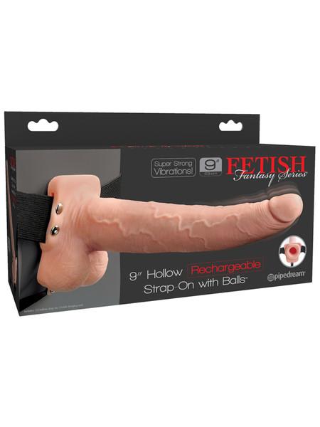 FETISH FANTASY 9 IN. HOLLOW RECHARGEABLE STRAP-ON WITH BALLS