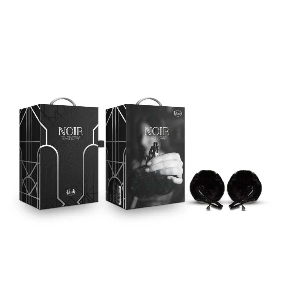 Noir Pom Adjustable Fur Nipple Clamps - joujou.com.au
